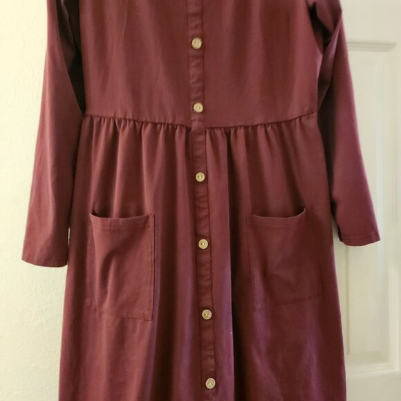 Nwot Holiday Burgundy wine long sleeve cotton stretch pockets casual dress XL - Picture 3 of 11